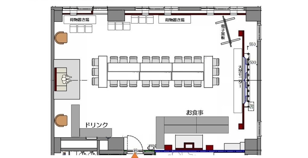 中世ヨーロッパ風の王宮をイメージした会議室『王宮の魔法学校』のパーティー24席レイアウト事例